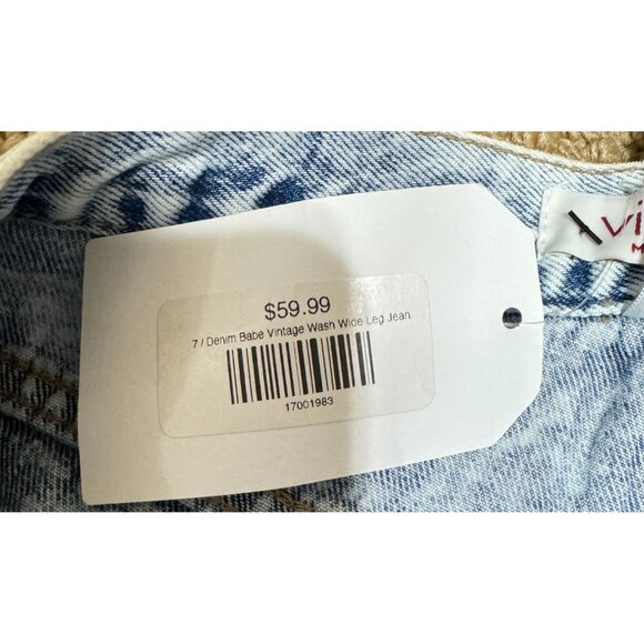 NWT WIDE LEG DISTRESSED JEANS SIZE 7 ACID WASH HIGH RISE VIBRANT M.I.U RAW HEM - Picture 4 of 6